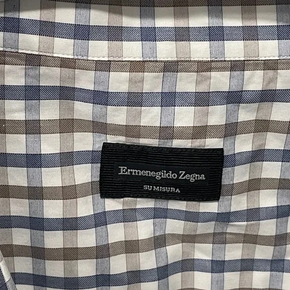 Ermenegildo Zegna Su Misura Mens Gingham Regular Fit Button Down 19 41 - Picture 2 of 10